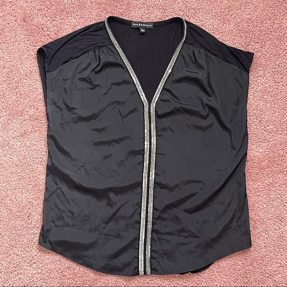 Rock & Republic Black w/Silver Embellishments Top